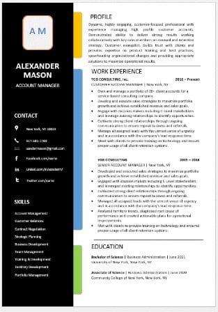 A resume template with a colorful background.