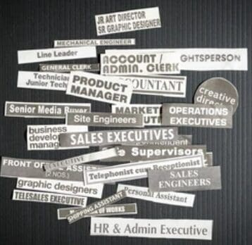 A group of business cards with different words on them.