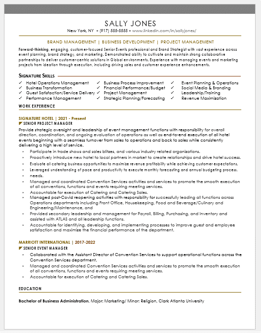 An example of an ATS friendly resume for a marketing manager.