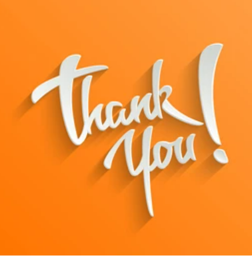 A white thank you sign on an orange background, perfect for a thank you letter template.