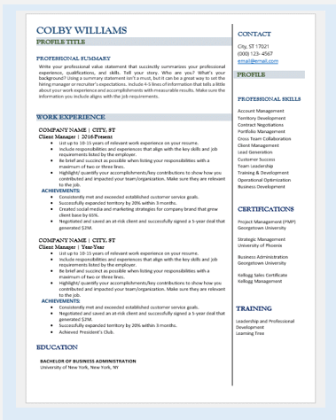 Job Winning Resume: An example of a professional resume.