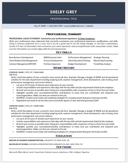 A Classic Resume Template for a professional manager.