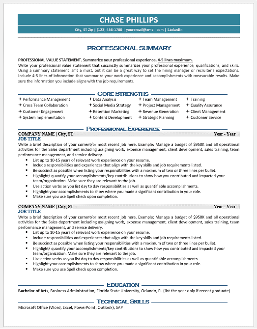 A modern example of a professional resume template.