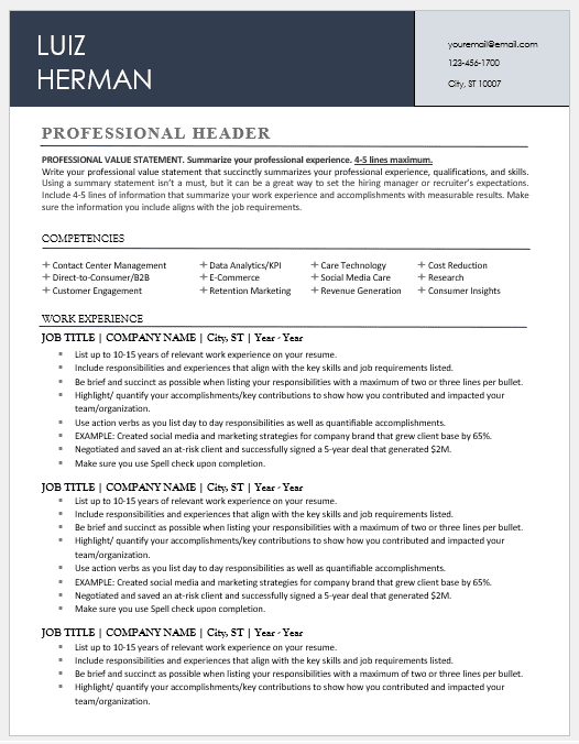An example of a modern professional resume template.