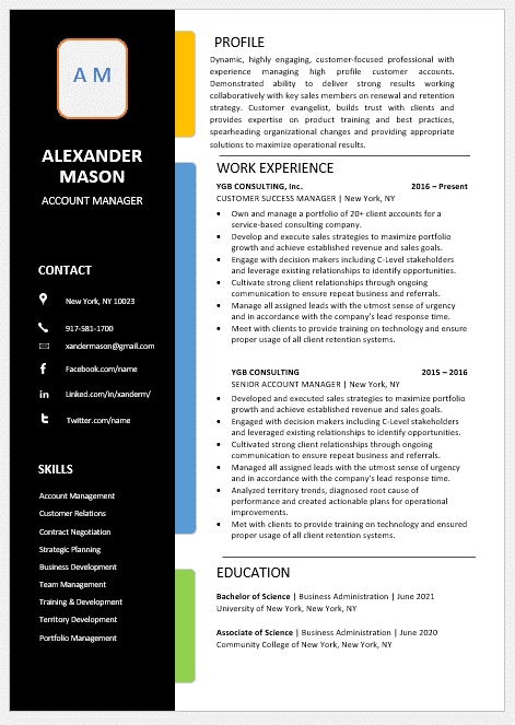 A creative resume template with a colorful background.