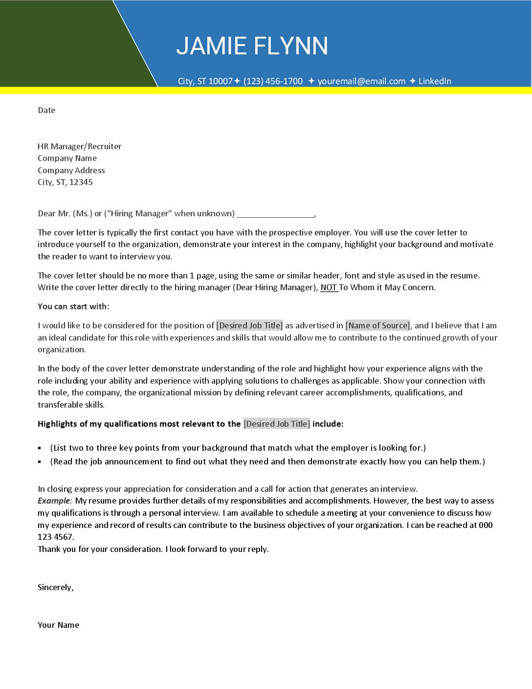 Color Block 2 Cover Letter Template