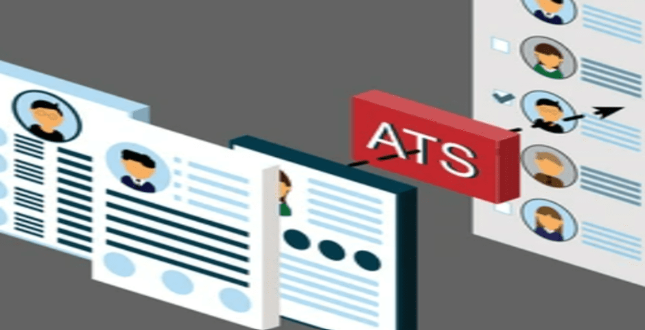 An isometric image of a resume with the word ats on it.