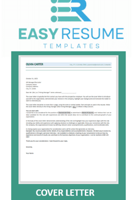 A Cover Letter template with the words easy resume templates.