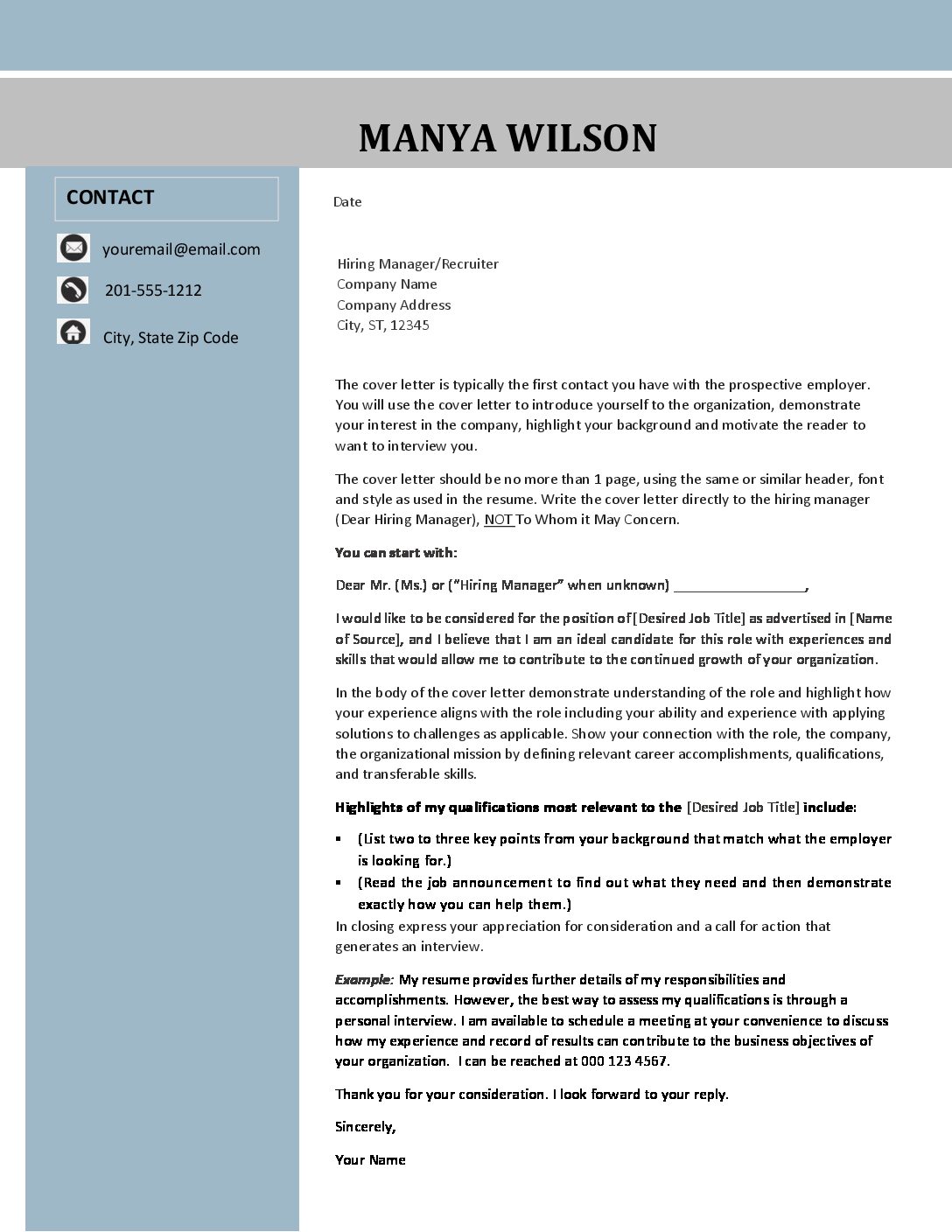 Avalon Cover Letter Template