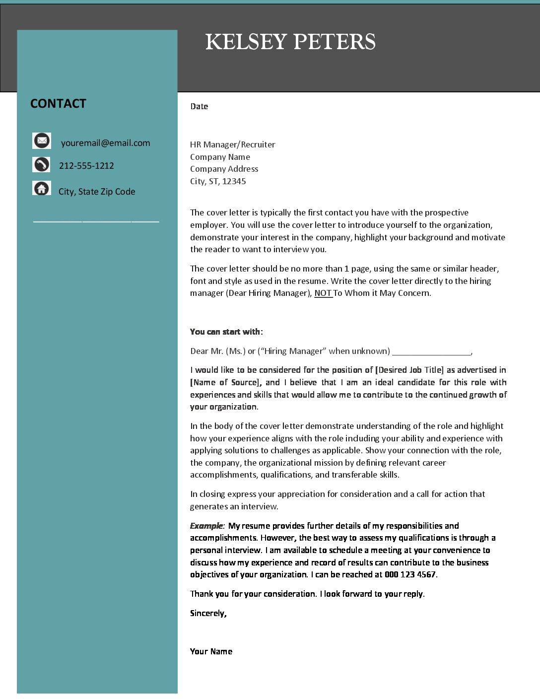 Belvedere Cover Letter Template